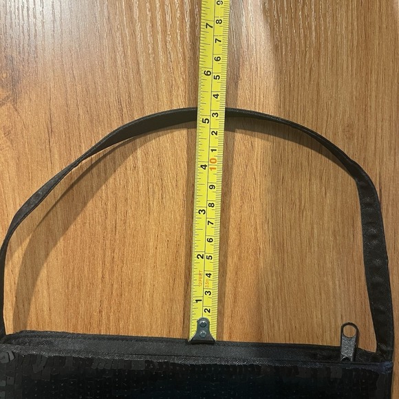 Y2K Black Satin Sequin Shoulder bag 90s Mini Purse Zip Vintage Holiday Glam - Picture 6 of 7